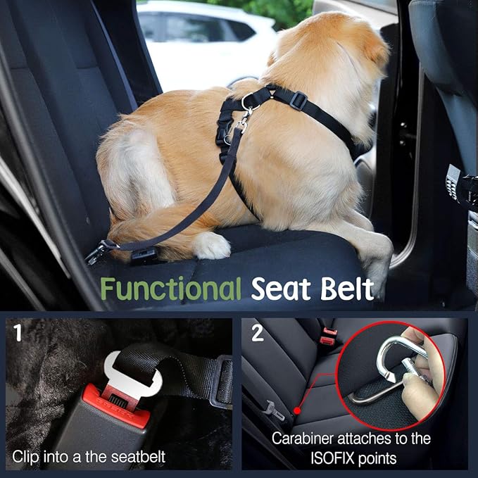 Dog Seat Belt, Safety Vest Dog Car Harness with Adjustable Buckle Dogs Seat-Belt for Vehicle Nylon Pet Safety Seats Belts Heavy Duty(L, Purple)