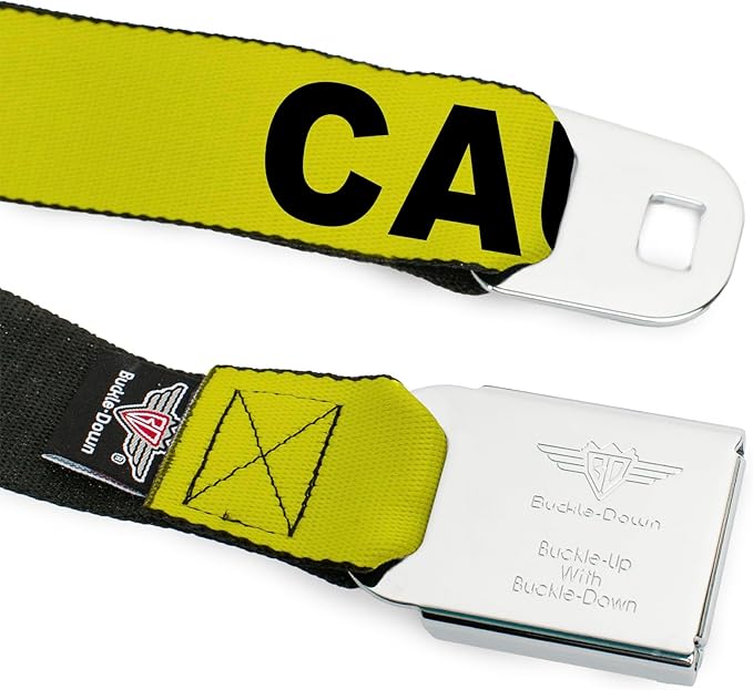 Buckle-Down Seatbelt Belt - CAUTION Yellow/Black - 1.0" Wide - 20-36 Inches in Length