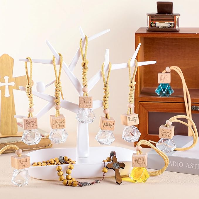 20 Pcs Christian Gifts Bulk Empty Wood Air Diffuser Freshener Church Accessories Essential Oil Car Freshener for Women Men Teacher Employee Housekeeping Coworker Christmas Appreciation