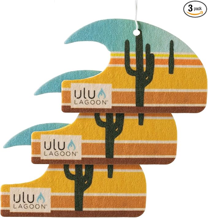 ulu Lagoon Hanging Car Air Freshener | Tropical Beach Coconut Surf Wax Scent Mini Wave | Long Lasting Car Freshener, Closet and Beyond | Made In USA | 3 Pack (Desert)