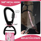 Pawaboo Dog Car Seat Belt– Reflective & Adjustable Dogs Cars Harness Leash with 360° Lockable Buckle, Shockproof Dogs Tether Bungee for Safe Travel, Pink Camouflage