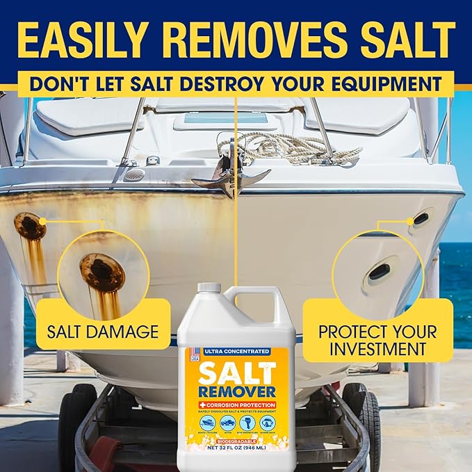 Concentrated Salt Remover Flush Kit + Corrosion Protection – Made in USA | Salt Cleaner Ideal for Boats, Cars, Marine Engine & Outboard Motor Flush, Washes Salt Away from Vehicles, & Trailers | 32 oz