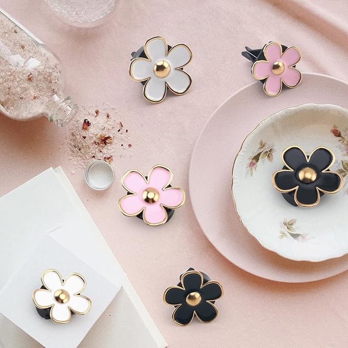 Daisy Car Decoration Flower Air Vent Clip, Colorful Car Accessories for Women Interior, Cute Set (Black, Pink, White)