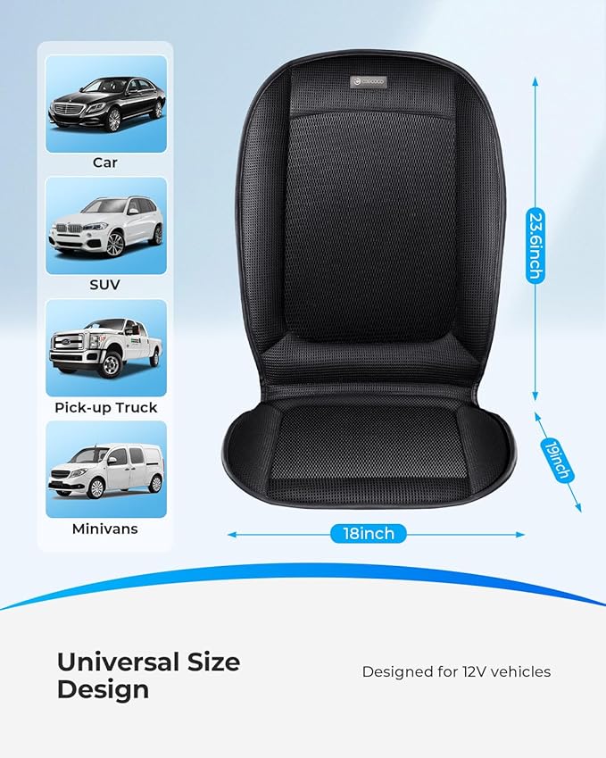 CooCoCo Cooling Car Seat Cover Front Seat, Ventilated Car Cushion, Seat Cooling Pad, Cooled Cover for SUV Truck Universal Fit, Gifts for Husband Driver Men Dad, Matte Black