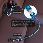 VIVAGLORY Dog Seat Belt Tuffbelt Dog Car Harness, Seatbelt with Clip & Hook for Car Travel, Chew Proof Anti Chew Unchewable Metal Safety Tether Restraint, XS, Blue