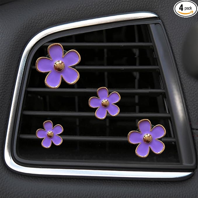 4 Pcs Metal Daisy Air Vent Clips Flower Car Air Freshener Clip Air Conditioning Outlet Clip Bling Charm Car Inter Decor Accessories for Girls Women