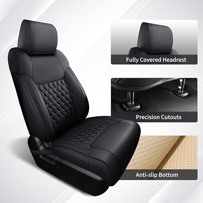 Huidasource Tacoma Front Seat Covers Fit for Toyota Tacoma 2024-2026 All Cab SR, SR5, Limited, TRD Sport/Off-Road,Trailhunter Front Row, 360° Full-wrap Leather Car Seat Cover (Front Pair/Black)