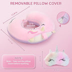 Kids Neck Pillow, Unicorn Kids Travel Neck Pillow for Traveling with Eye Mask, Toddler Travel Essentials for Road Trip Airplane Car Seat, Cute Headrest Memory Foam Pillows for Girl Gift (Pink)