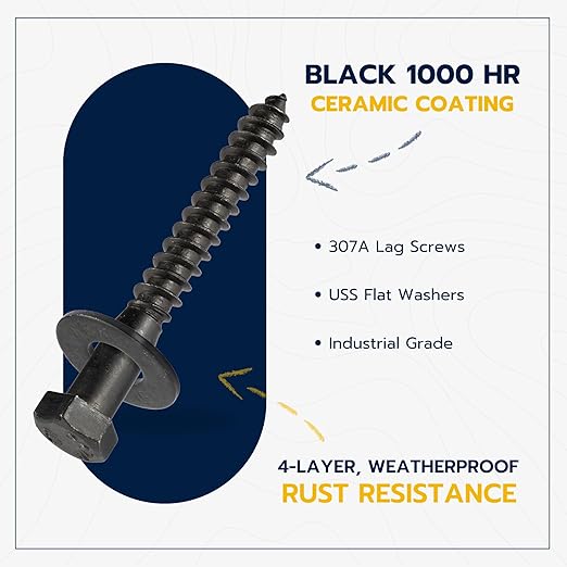 1/4 x 3 (100 Pack) Lag Screw Kit, 100 Screws and 100 Washers, Ceramic Black Ruspert Coating for Exterior Use, Meets ASTM A307 and ASME B18.2.1, Industrial/Commerical Grade by Makers Bolt
