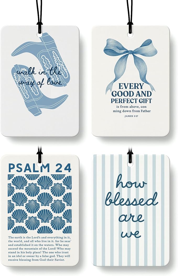 Blue Western Christian Car Air Freshener 4 Pcs Coconut Scented, Religious Car Accessories Mirror Decor for Women, Preppy Cowgirl Beach Hanging Air Freshener for Cars Closet Drawer Books