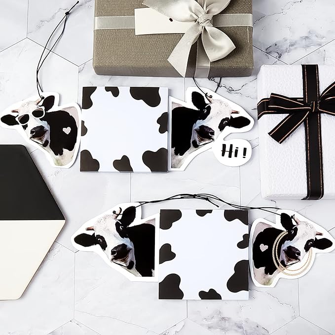 8 Pack Car Air Freshener Cattle Print Funny Cute Hanging Decorations Gift for Women Men, White Tea, Wild Bluebell, Vanilla, Ocean Scents, Black