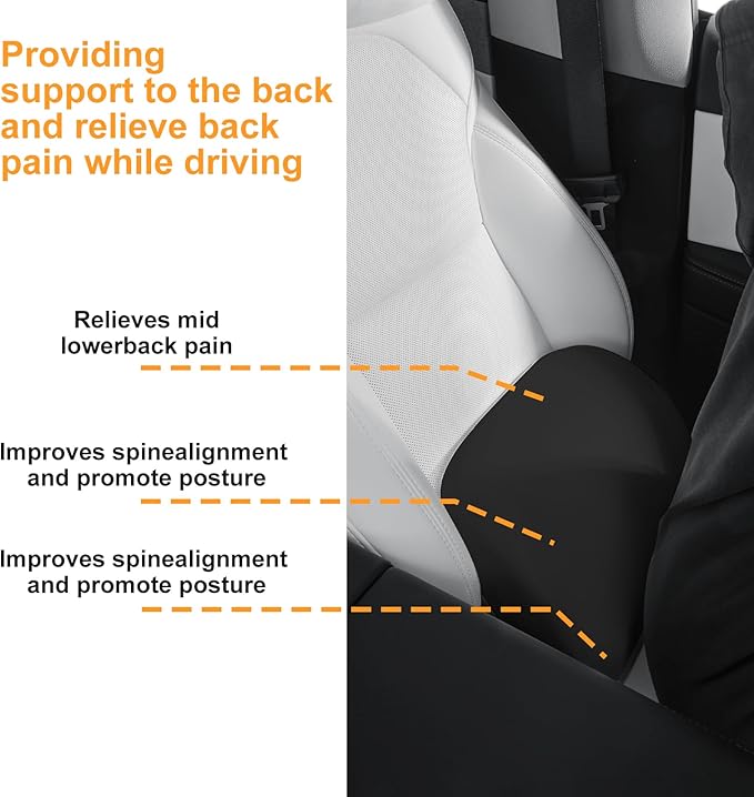 Memory Foam Lumbar Support Pillow for Tesla Model 3 Model Y Model S/X Cybertruck Model 3 Hidden Model Y Juniper Accessories - Mid/Lower Back Support Cushion for Car Seat (Black)