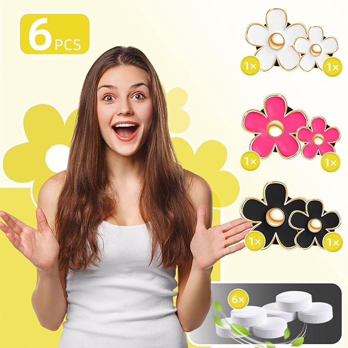 NBTEPEM 6 PCS Daisy Flower Air Vent Clip Car Decoration Accessories Air Conditioning Outlet Clip Car Air Freshener Clip Charm Car Interior Decor(3 cm, 3.3 cm, White, Red, Black)