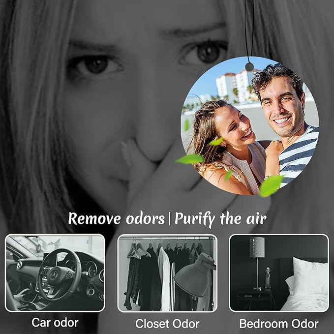 Custom Air fresheners with Picture - Personalized Photo Air Freshener for Car,Personalized Double Side Photo Text for Car Bathroom, Wardrobe Gifts for Boyfriend Men Women (Round, personalized)