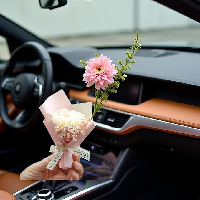 Pink Mini Dried Flowers Bouquet for Car Air Vent Clips, Air Outlet Perfume Decoration, Automotive Air Fresheners Car Air Fresheners Interior Accessories Interior Accessories