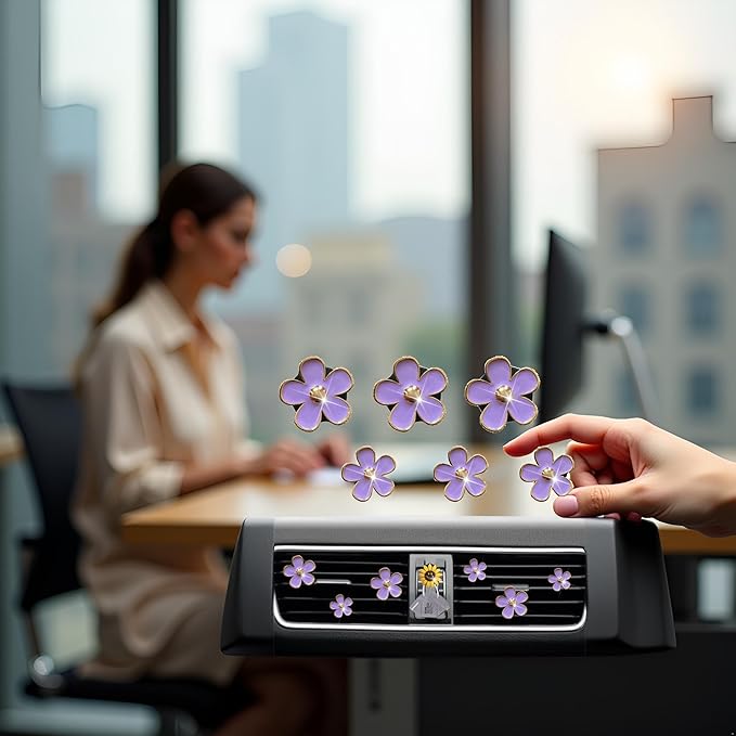6 Pcs Daisy Air Vent Clips, Cute Flower Air Conditioning Outlet Clip Car Air Fresheners Vent Clips Car Interior Decor Charm Decoration Cute Accessories for Women Girls + Mask Hook(Purple)