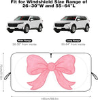 Car Windshield Sun Shade, Car Sun Shade Cute Bow Visor for CarWindshield, Wear-Resistant Black Tape, Foldable 59'x27.5'/63''x31.5''