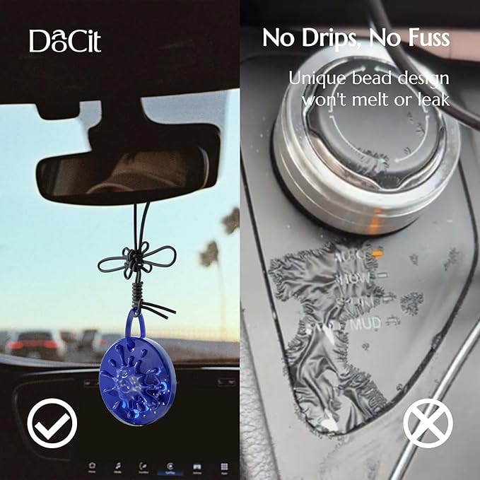 Car Air Freshener Hanging, Car Fresheners Long Lasting for Men & Women, Refillable Essential Oil Diffuser with 7 Beads + 14 Refills, 40-50 Days Scent for Home, Office, Bathroom - Ocean