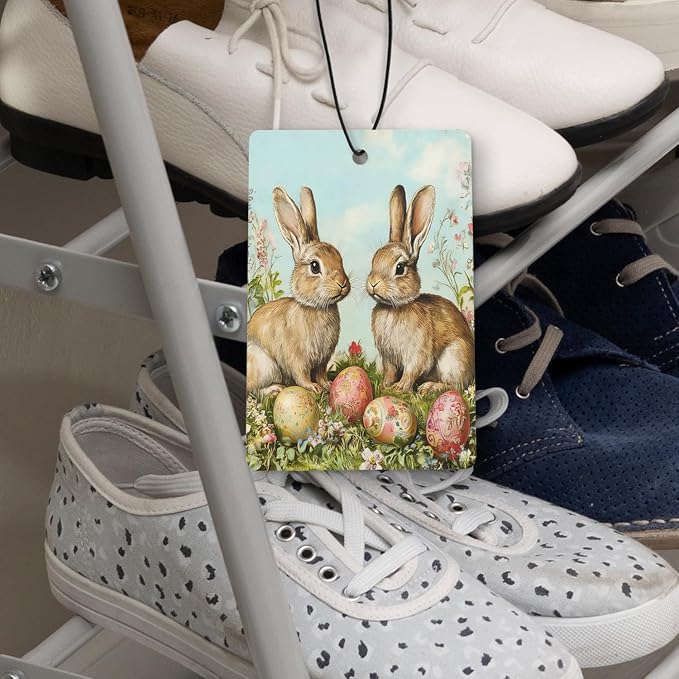 Vintage Easter Bunny Egg Car Air Freshener 4 Pcs, Religious Easter Rabbit Egg Floral Hanging Air Freshener for Cars Closet Drawer Books, Spring Bunny Car Accessories for Women