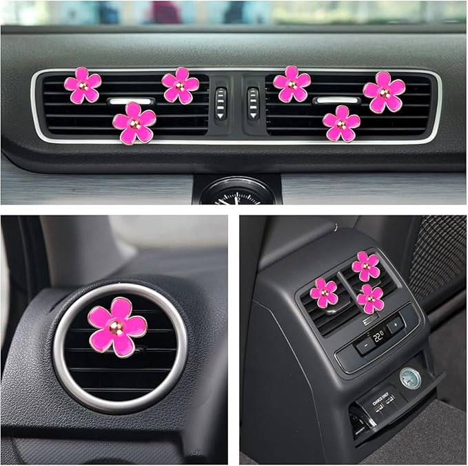 Cute Pink Car Accessories for Women Teens Girls 6pcs Boho Flowers Cars Air Fresheners Vent Clips Girly Automotive Truck Smell Freshener Gadgets Diffuser Aesthetic Decor Valentines Gifts for Her Women