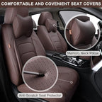 Brown Car Seat Covers Full Set, Breathable Leather Automotive Front and Rear Seat Covers & Headrest for Reduce The Driving Fatigue, Compatible with Most Vehicles, Cars