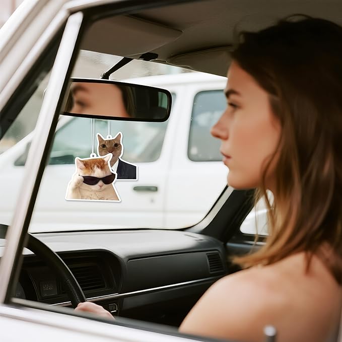 Funny Meme Cat Car Air Freshener - 16Pcs Cute Cat Freshener Hanging Ornaments for Women Men, Double Sided Printing Long-Lasting Scent Fragrant Pendant Gift for Car Accessories Decoration Home