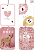 Pink Car Fresheners, 4pcs Trendy Leopard Print Car Accessories Interior, Mirror Decor For Women, Air Freshener Hanging For Bathroom Dorm Books Bedroom Drawer, Pink Girly Accessories Gifts -07