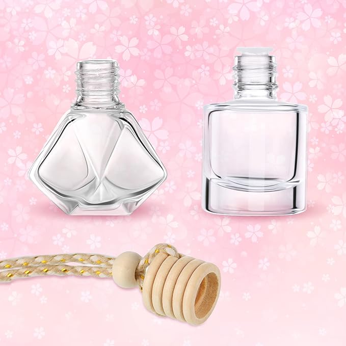 Patelai 12 Pcs 8ml Hanging Car Air Freshener Perfume Bottle Empty Clear Glass Essential Diffuser Oil Aromatherapy Fragrance Perfume Pendant Glass Bottle Decor(Stylish Style)