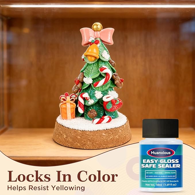Muanxious Air Dry Clay Glaze — No-Tack High Gloss Waterproof Clear Varnish & Sealant, ASTM D-4236, Low Odor, Anti-Yellowing, 50ml (1.69 fl oz)