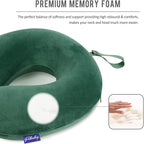 Neck Pillow for Travel Memory Foam - Travel Pillows for Sleeping Airplane with Attachable Snap Strap Soft Washable Cover, Flight Pillow for Traveling, Car, Provide Head Neck Support Dark Green