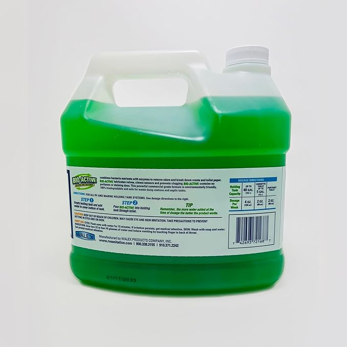 Walex Bio-Active Holding Tank Treatment - Enzyme-Based Deodorizer with Commercial-Grade Digestive Power, Liquefies Waste & Tissue, Cleans Sensors, Prevents Clogs & Odors, Formaldehyde Free, 168 oz