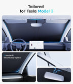 Wigoo 2026 Upgraded Accessories Tesla Model 3 Windshield Sunshade [OEM Design, 100% Sun Blockage] Foldable Heat Insulation Sun Shade with Storage Bag, for Tesla Model 3 2016~2026, Silver Coating