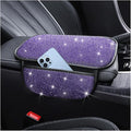Bling Car Center Console Cover, Crystal Rhinestone Vehicle Armrest Cover Cushion with 2 Storage Bags for Women Girls, Diamond Auto Storage Box Protector Pad, Universal Fit (Purple)