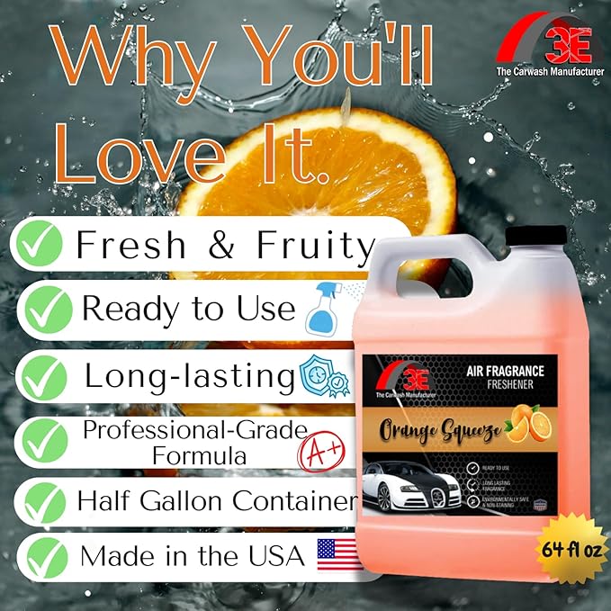 3E Car Air Freshener Concentrate – 64 oz – Professional Automotive Fragrance – Multiple Scents (Orange)
