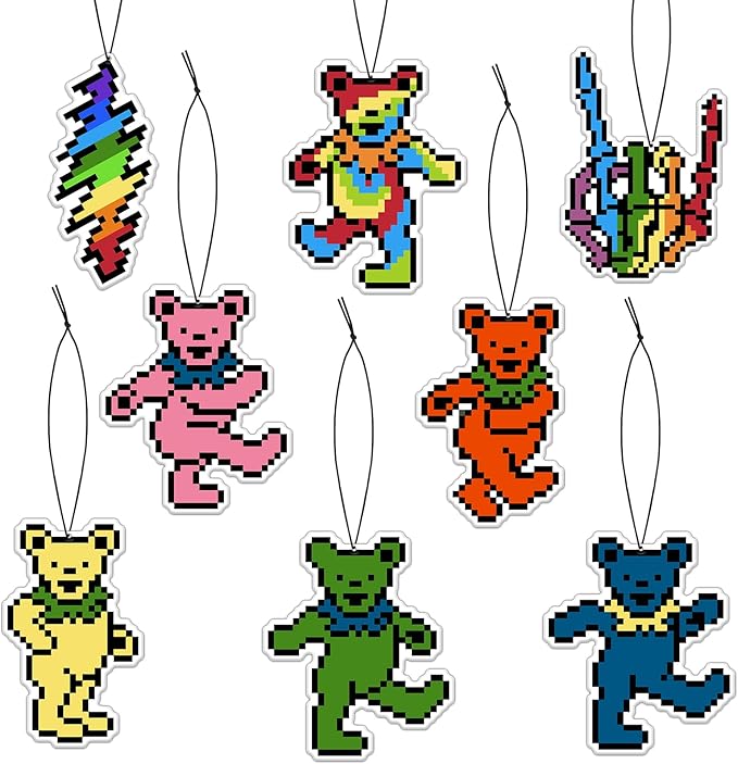 Pixel Dancing Bear Rock Car Air Freshener Card Pendant（8Pack Fresh Ice Scent） Gifts Rock Band Music Merch Party Supplies Room Decor Accessories for Hanging Rearview Car Interior