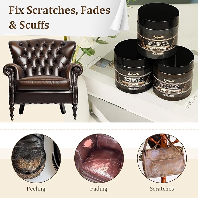 2025 New Advanced Leather Recoloring Balm,Dark Gray Leather Repair Kit for Furniture,Leather Dye Filler,Leather Color Restorer for Couches,Leather Scratch Remover for Car Interior