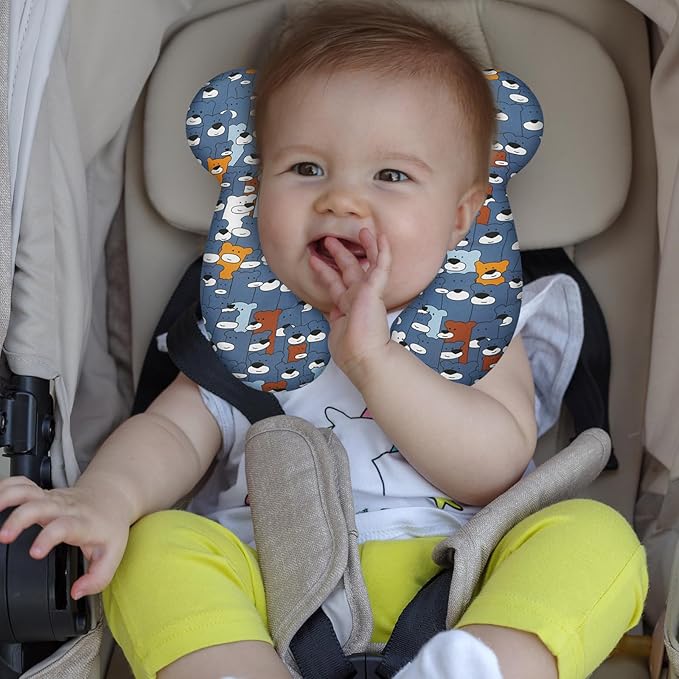 Baby Travel Pillow, Upgrade U-Shape Infant Pillow for Car Seat Pushchair and Stroller, Soft Comfortable Sleep Cushion for Kids Newborn and Toddler -Blue Bear