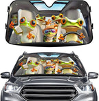 GENANY Cute Frog Family Windshield Sun Shade for Car SUV Truck (55x30 Inches), Tree Frog Sun Shade Windshield for Windows, Xmas Auto Gift, Spring Car Decor