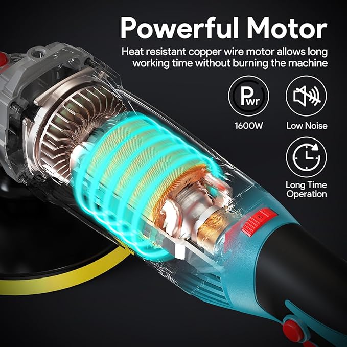 ENEACRO Polisher, Rotary Car Buffer Polisher Waxer, 1600W 7-inch/6-inch Variable Speed 1500-3500RPM, Detachable Handle Suitable for Boat,Car Polishing and Waxing