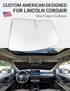 Proadsy Windshield Sun Shade for 2020–2025 2026 Lincoln Corsair Foldable Front Sunshade Protector Sun Visor Blocks UV Rays Keep Car Cooler