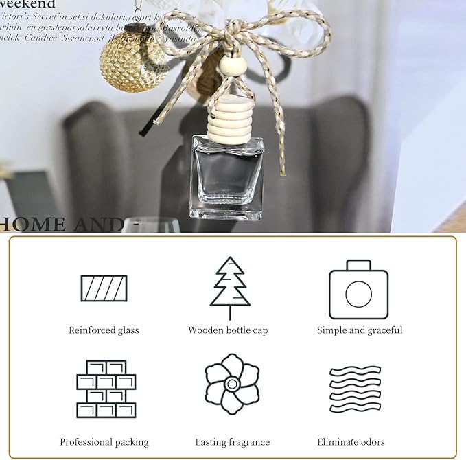 20PCS Mini Flat Square Car 10ML Perfume Empty Bottles with Gold Wire Rope Flat Square Bottles-10ml Car Diffuser Bottles for Essential Oils-Essential Oil Car Freshener-Hanging Car Air Freshener