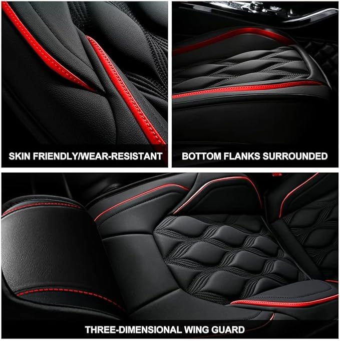 AOMSAZTO Car Seat Covers 2 Front Seats Custom Fit for Chevrolet/Chevy Traverse 2018-2026 Leather Car Seat Cover Seat Cushion Protector Airbag Compatible Waterproof Black