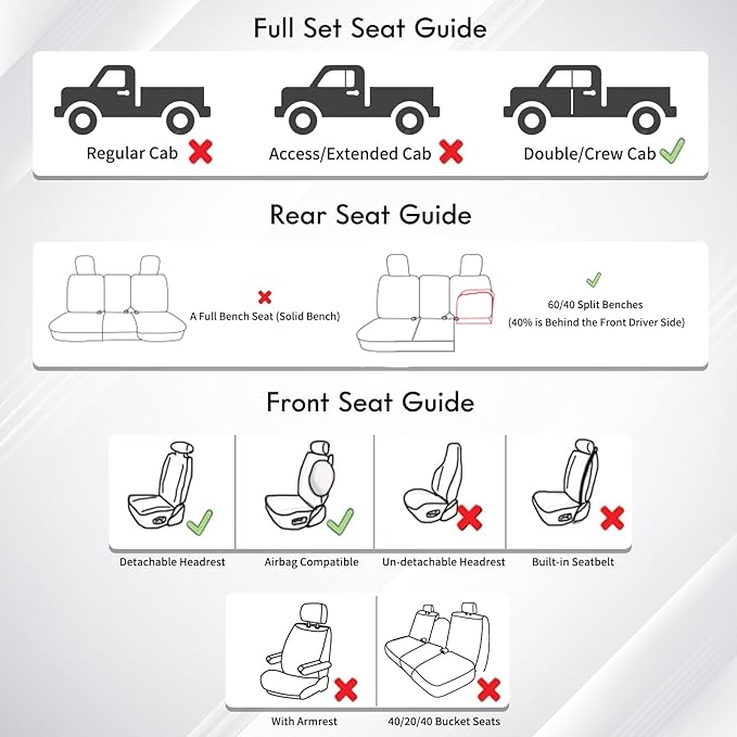 Huidasource Tacoma Front&Back Seat Covers Full Set, Automotive Leather Car Seat Cushion Cover Fit for 2005-2015 Double&Crew Cab 2nd Gen Toyota Tacoma Base SR5 Limited TRD Sport(Full Set/Black&White)