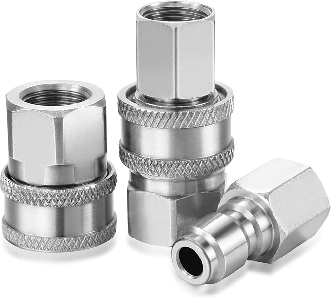 Hotop 2 Sets NPT 3/8 Inch Pressure Washer Quick Connector Kit Stainless Steel Pressure Washer Adapters Quick Connector Fittings Male Female