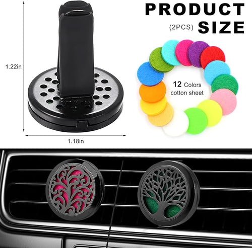 2PCS 30mm Car Diffuser Vent Clips, Tree of Life Aromatherapy Essential Oil Diffuser Locket with 12 Felt Pads, Stainless Steel Car Diffuser Locket Air Freshener (Style 4)