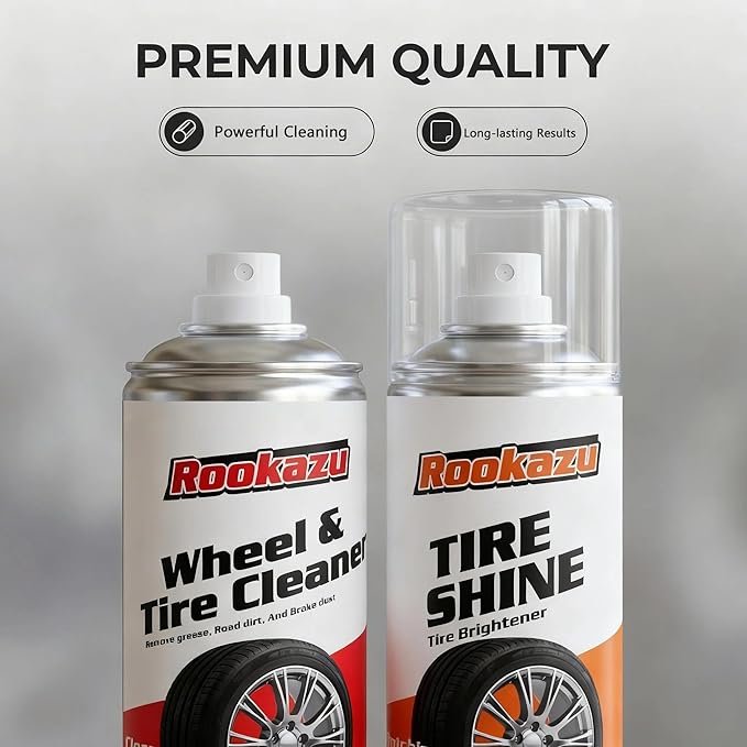 Wheel Cleaner & Tire Shine Kit - 2 Pack 14 oz Bottles, Heavy Duty Car Care Bundle with Cleaning Wheel Cleaner, Long-Lasting Tire Shine Spray & Wash Brush – Complete Car Detailing Essential
