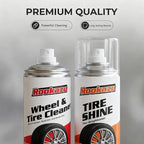 Wheel Cleaner & Tire Shine Kit - 2 Pack 14 oz Bottles, Heavy Duty Car Care Bundle with Cleaning Wheel Cleaner, Long-Lasting Tire Shine Spray & Wash Brush – Complete Car Detailing Essential