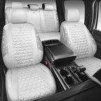 CAR PASS All White Bling Diamond Leather Car Seat Covers Full Sets,Waterproof Shining Glitter Sparkly Crystal Universal Fit for Automotive Truck SUV Cute Women Girl Airbag Compatable,Sliver Rhinestone