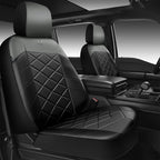CAR PASS Nappa Leather Waterproof Car Seat Covers Two Front, 3D Foam Automotive Seat Covers with Memory Foam, Universal Fit for Cars SUV Truck Sedan, Airbag Compatible, Comfort 2 Rhomb Black Grey