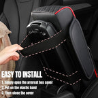Hovom Car Center Console Cover, 13.39"×7.87"×2.76" Leather Armrest Cover for Cars, Memory Foam Armrest Pillow with Pocket, Cup Holder & Phone Slot, Universal Vehicle Arm Rest Cushion Pad (Black+Red)